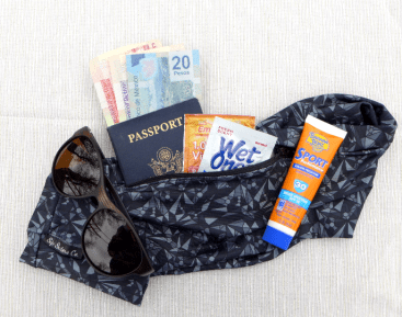 FestiBelt: A fabric pocket belt full of travel items.